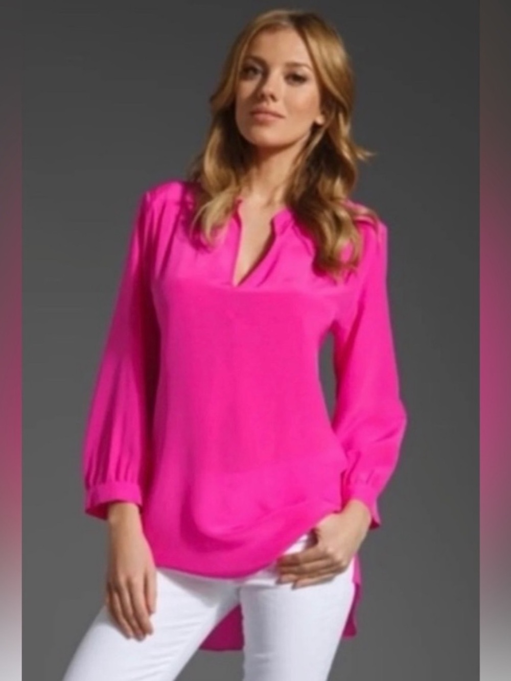Amanda‎ Uprichard 100% Silk Bright Hot Pink High Low Blouse Tunic Top size small